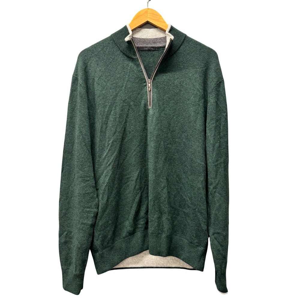 Greyson Sweater 1/4 Zip Mens Large Wool Cashmere Green Pullover Classic Coastal